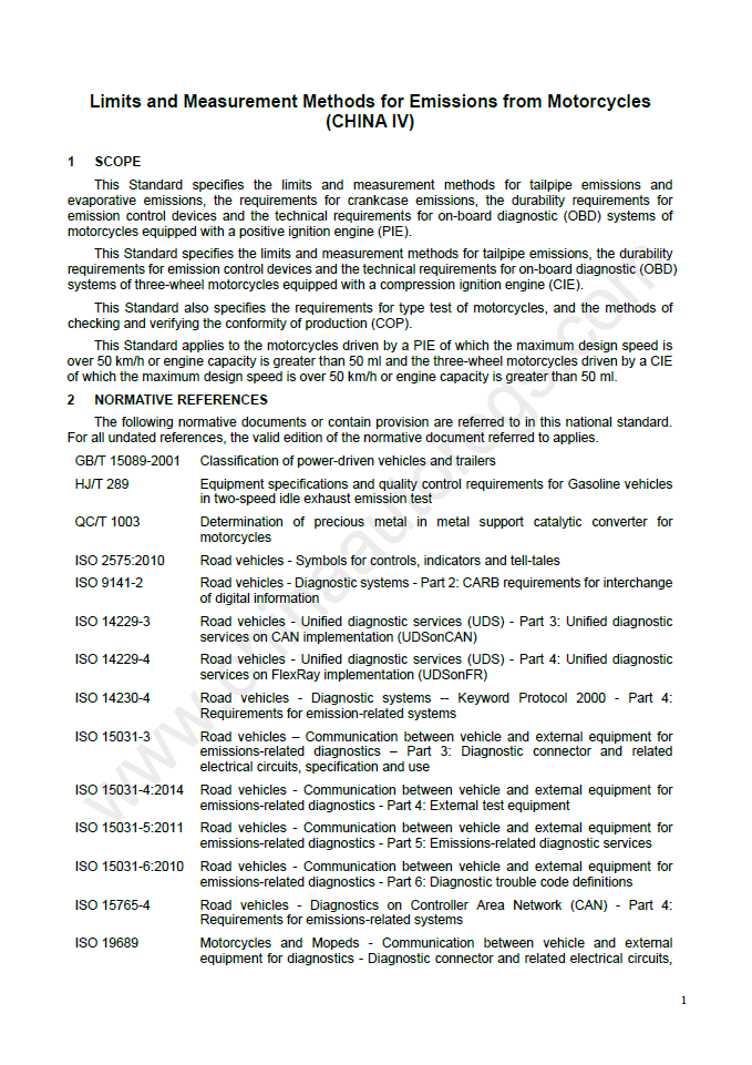 GB 14622-2016英文版翻译 摩托车污染物排放限值及测量方法 (中国第四阶段)