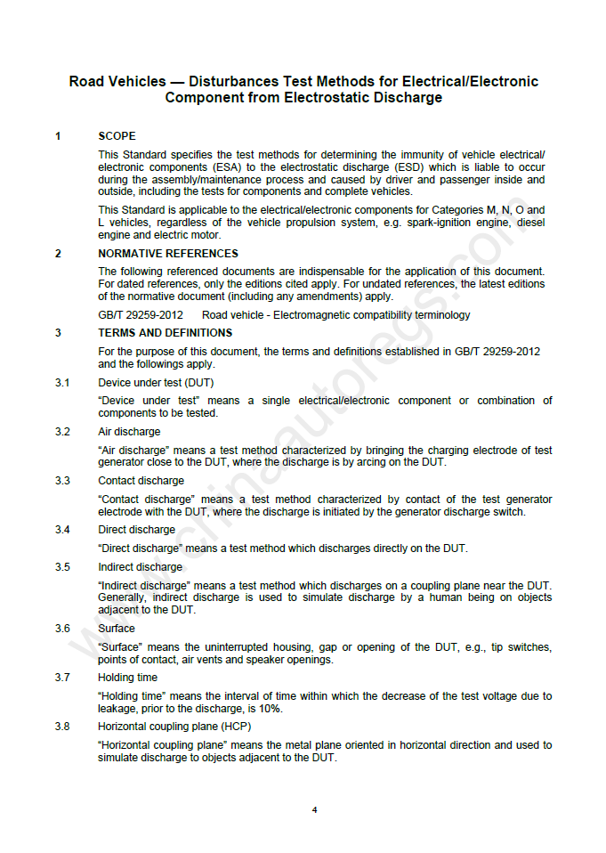 GB/T 19951-2019英文版翻译 道路车辆 电气/电子部件对静电放电抗扰性的试验方法