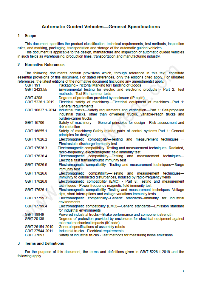 GB/T 20721-2022英文版翻译 自动导引车通用技术条件 Automatic guided vehicles