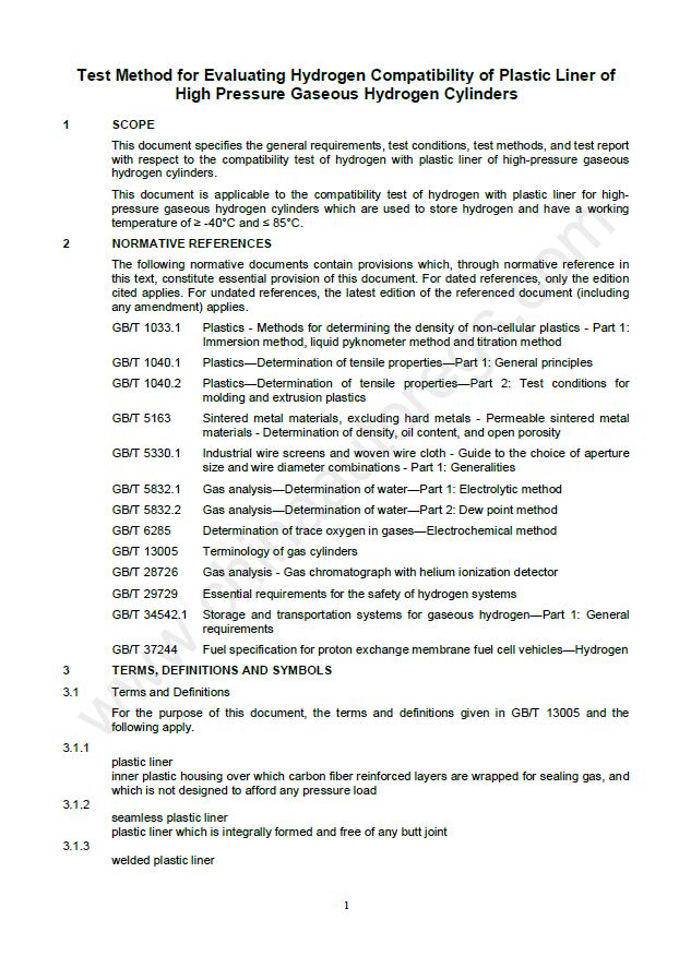 GB/T 42610-2023英文版翻译 高压氢气瓶塑料内胆和氢气相容性试验方法