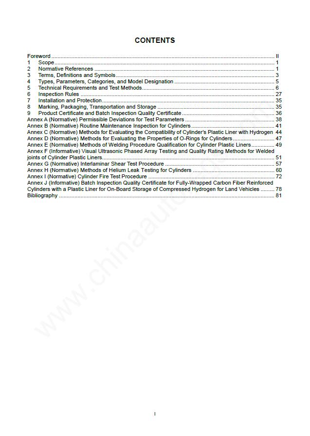 GB/T 42612-2023英文版翻译 车用压缩氢气塑料内胆碳纤维全缠绕气瓶